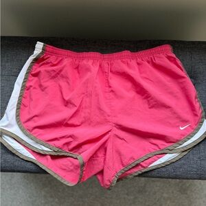 Nike Women's Bright Pink Running Shorts with White & Brown Trim